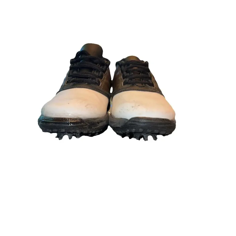 Footjoy Boys Greenjoys White Brown Lace Up Golf Cleats Shoes Size 4 M